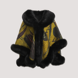 Merino Felt Fox Fur Poncho - Kadinsky Point & Line