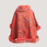 Merino Felt Fox Fur Poncho - Almond Blossom Pink