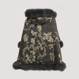 Merino Felt Fox Fur Hooded Poncho - Almond Blossoms Black
