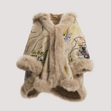 Merino Felt Fox Fur Hooded Poncho - Kadinsky Compositions
