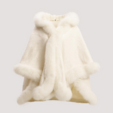 Merino Felt Fox Fur Hooded Poncho - Snow White