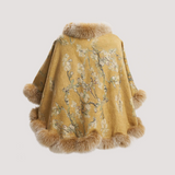 Merino Felt Fox Fur Poncho - Almond Blossom Yellow