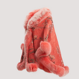 Merino Felt Fox Fur Poncho - Almond Blossom Pink
