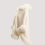 Merino Felt Fox Fur Hooded Poncho - Snow White