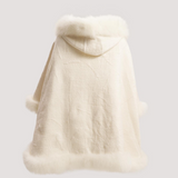 Merino Felt Fox Fur Hooded Poncho - Snow White