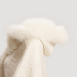 Merino Felt Fox Fur Hooded Poncho - Snow White