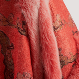 Merino Felt Fox Fur Poncho - Almond Blossom Pink