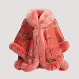 Merino Felt Fox Fur Poncho - Almond Blossom Pink