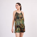 Pure Silk Pyjama Set Tank and Shorts - Mandala Pattern Forest Green