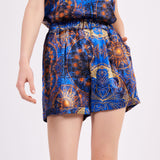 Pure Silk Pyjama Set Tank and Shorts - Mandala Pattern Sax Blue