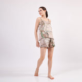 Pure Silk Pyjama Set Tank and Shorts - Almond Blossoms Beige