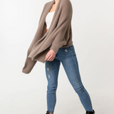 Fuzzy Poncho Shawl with Sleeves - Camel