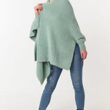 Fuzzy Poncho Shawl with Sleeves -Green Tea
