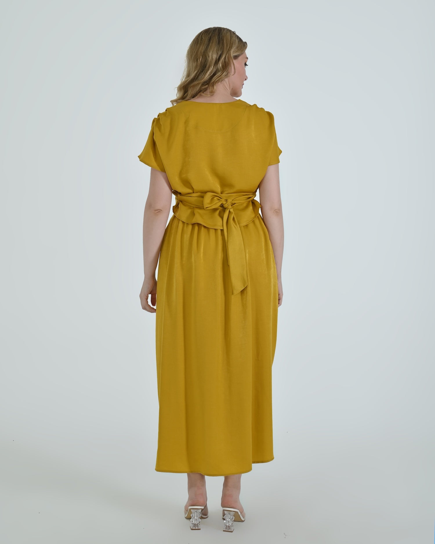 Vanguard Skirt in mustard by Lumina Eligma – luxury sculptural silk blend skirt