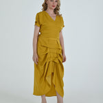 Vanguard Skirt in mustard by Lumina Eligma – luxury sculptural silk blend skirt