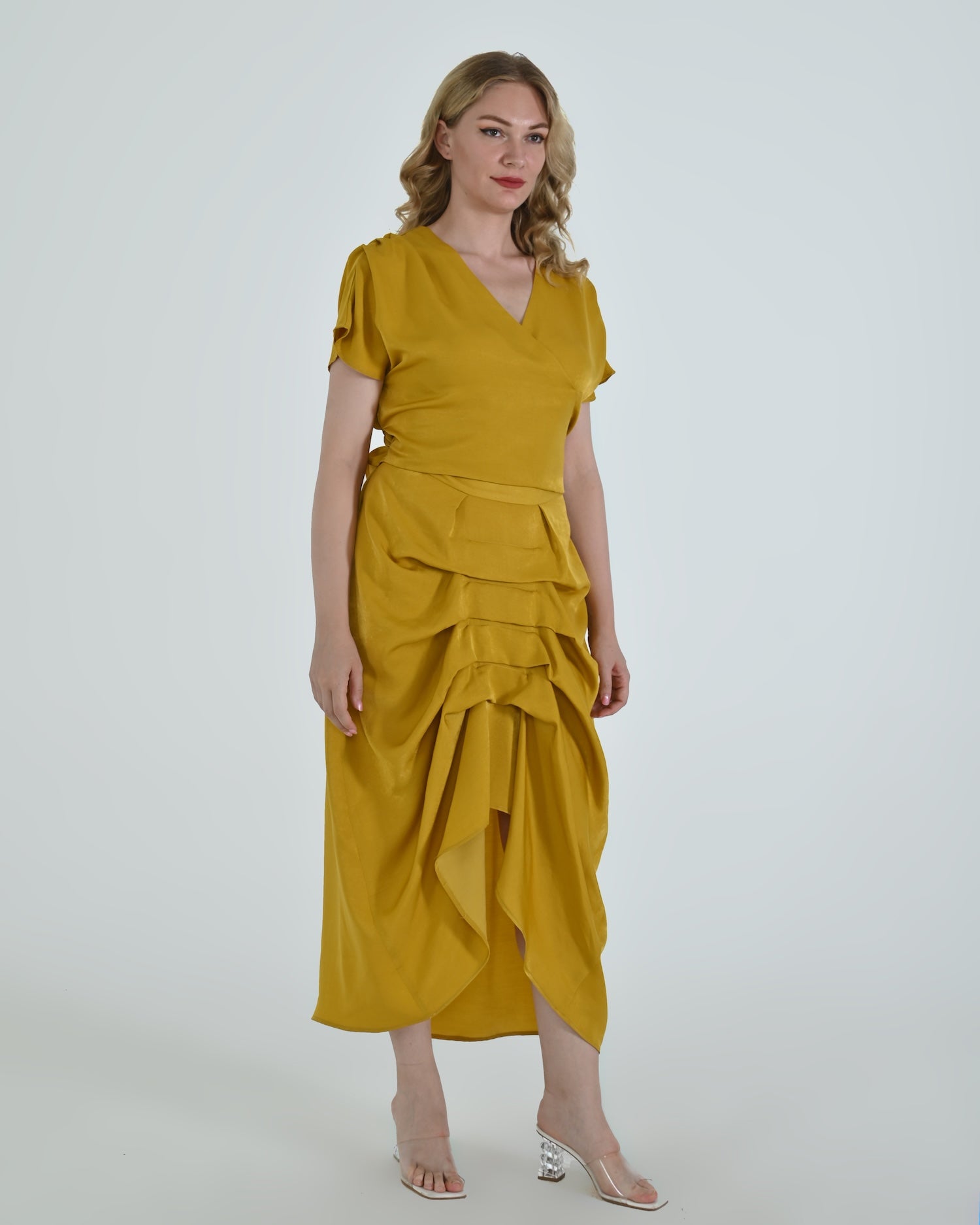 Vanguard Skirt in mustard by Lumina Eligma – luxury sculptural silk blend skirt