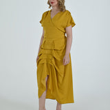 Vanguard Skirt in mustard by Lumina Eligma – luxury sculptural silk blend skirt