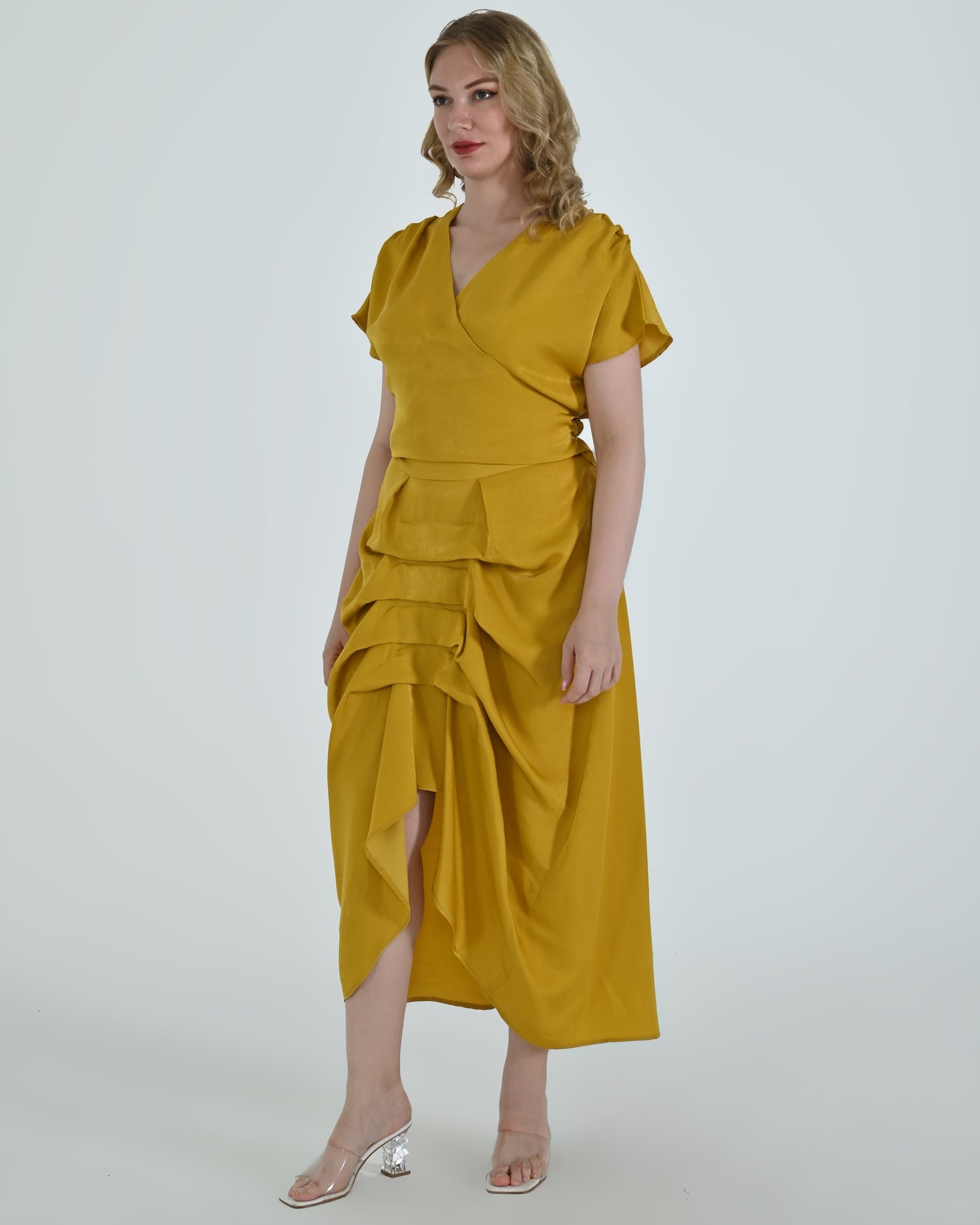 Vanguard Skirt in mustard by Lumina Eligma – luxury sculptural silk blend skirt