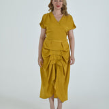 Vanguard Skirt in mustard by Lumina Eligma – luxury sculptural silk blend skirt