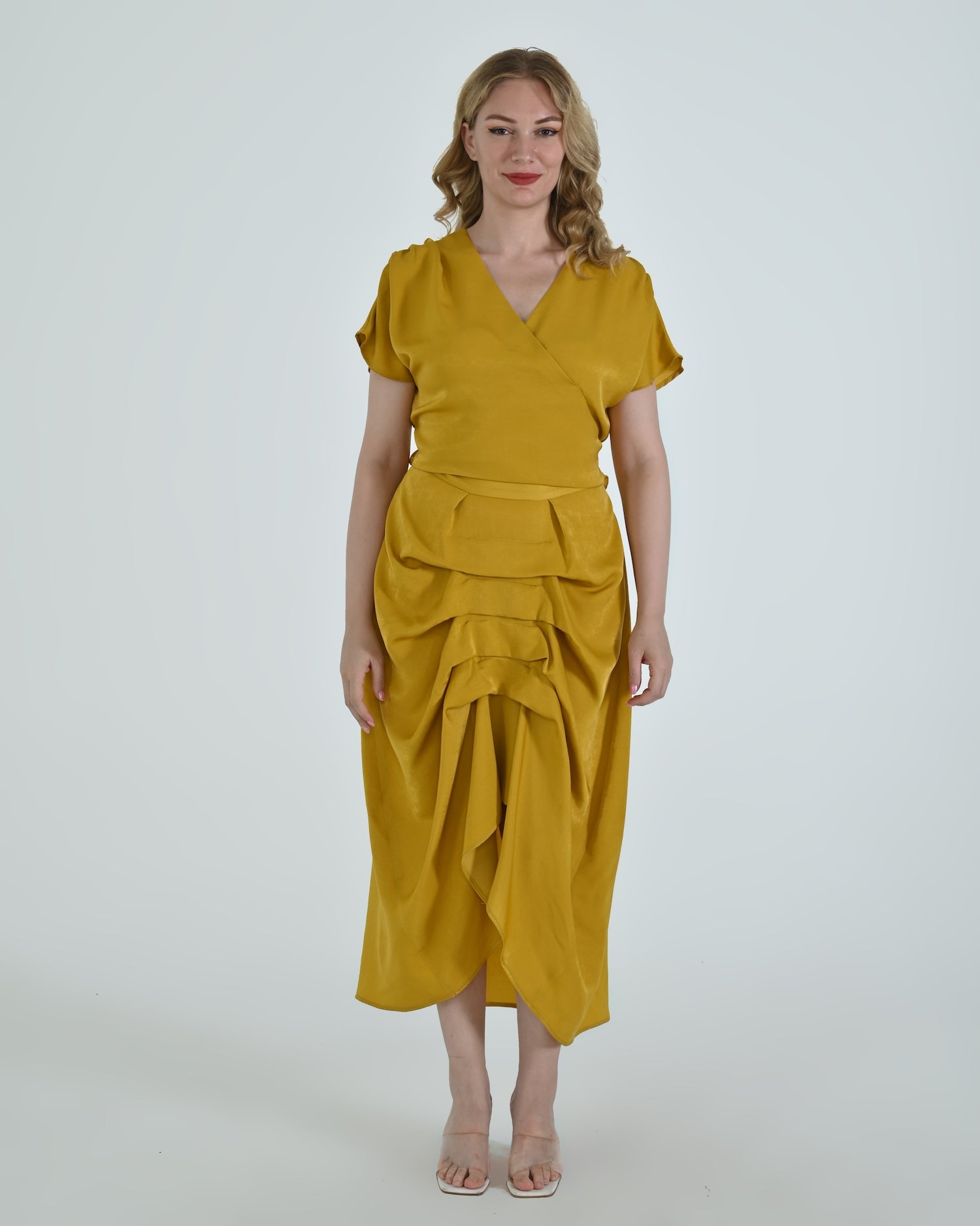 Vanguard Skirt in mustard by Lumina Eligma – luxury sculptural silk blend skirt