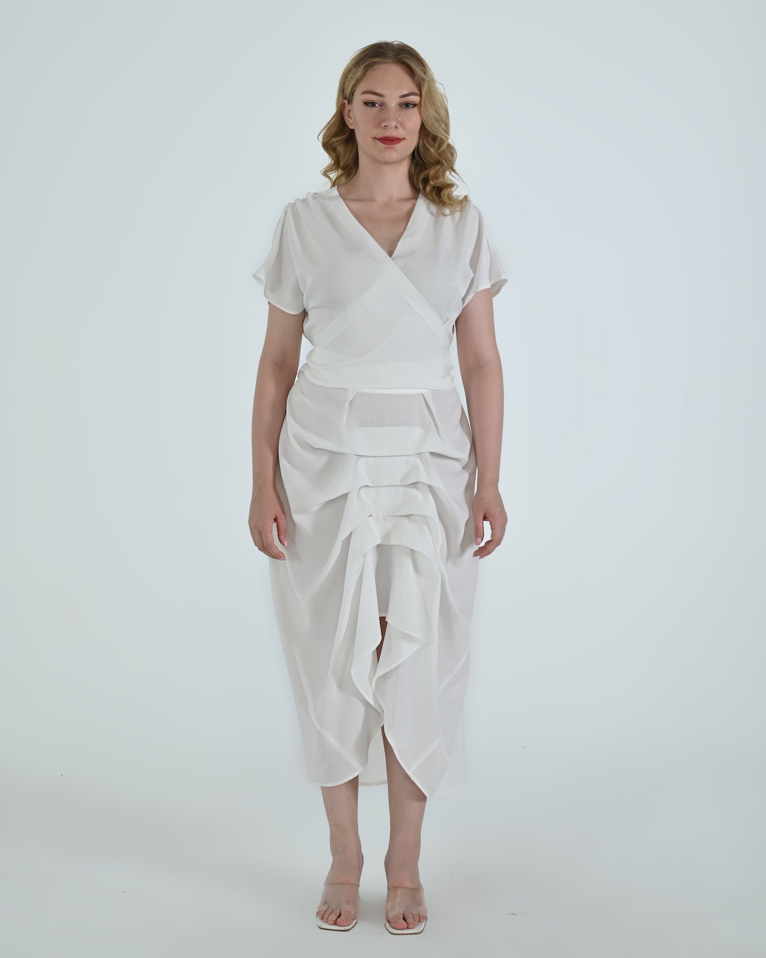 Vanguard Skirt in white by Lumina Eligma – luxury sculptural skirt in silk and viscose