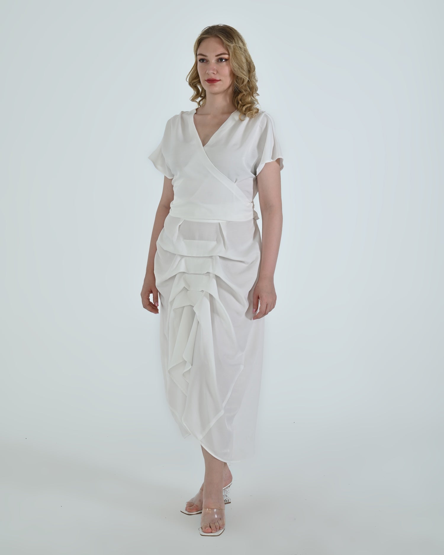 Vanguard Skirt in white by Lumina Eligma – luxury sculptural skirt in silk and viscose