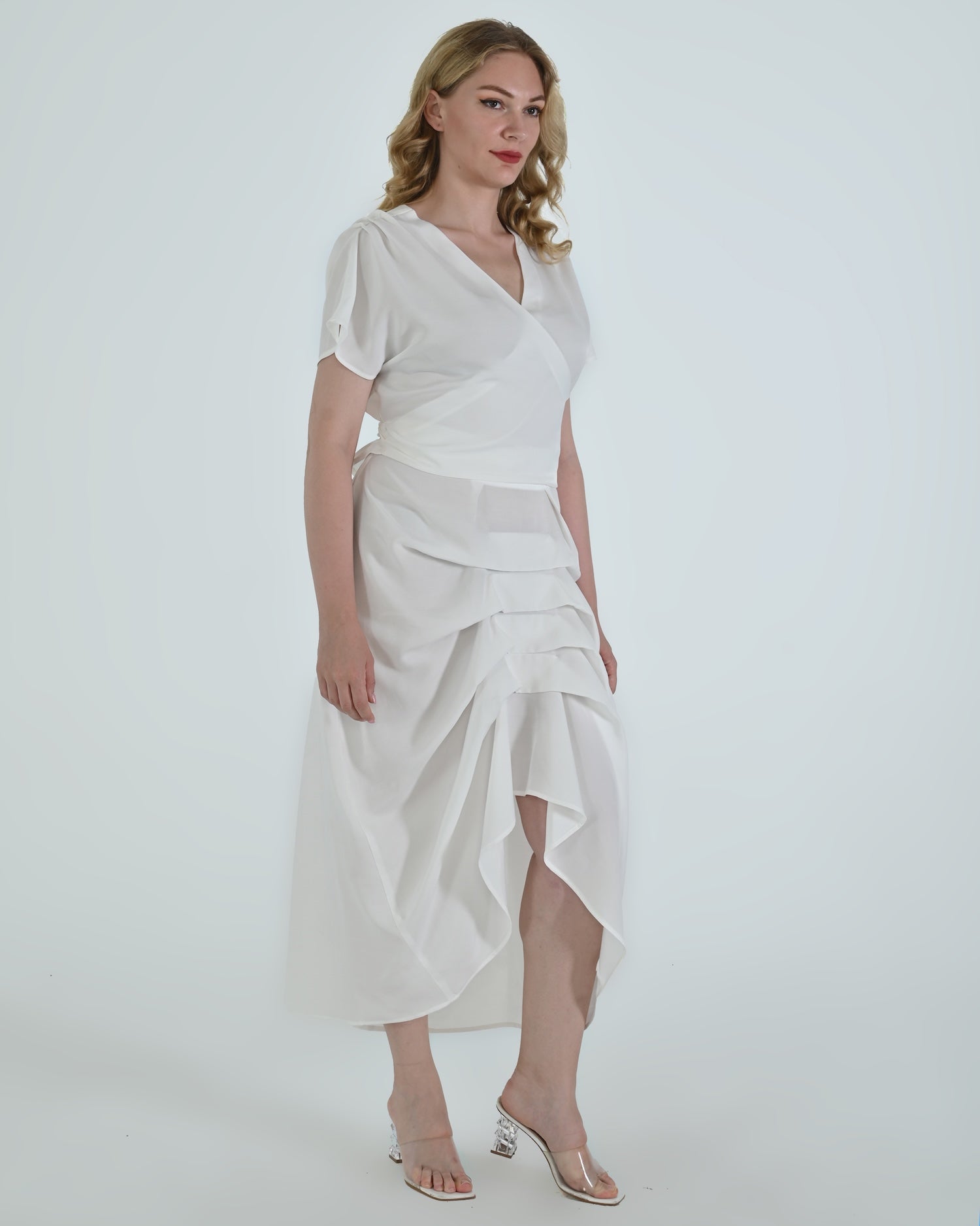 Vanguard Skirt in white by Lumina Eligma – luxury sculptural skirt in silk and viscose