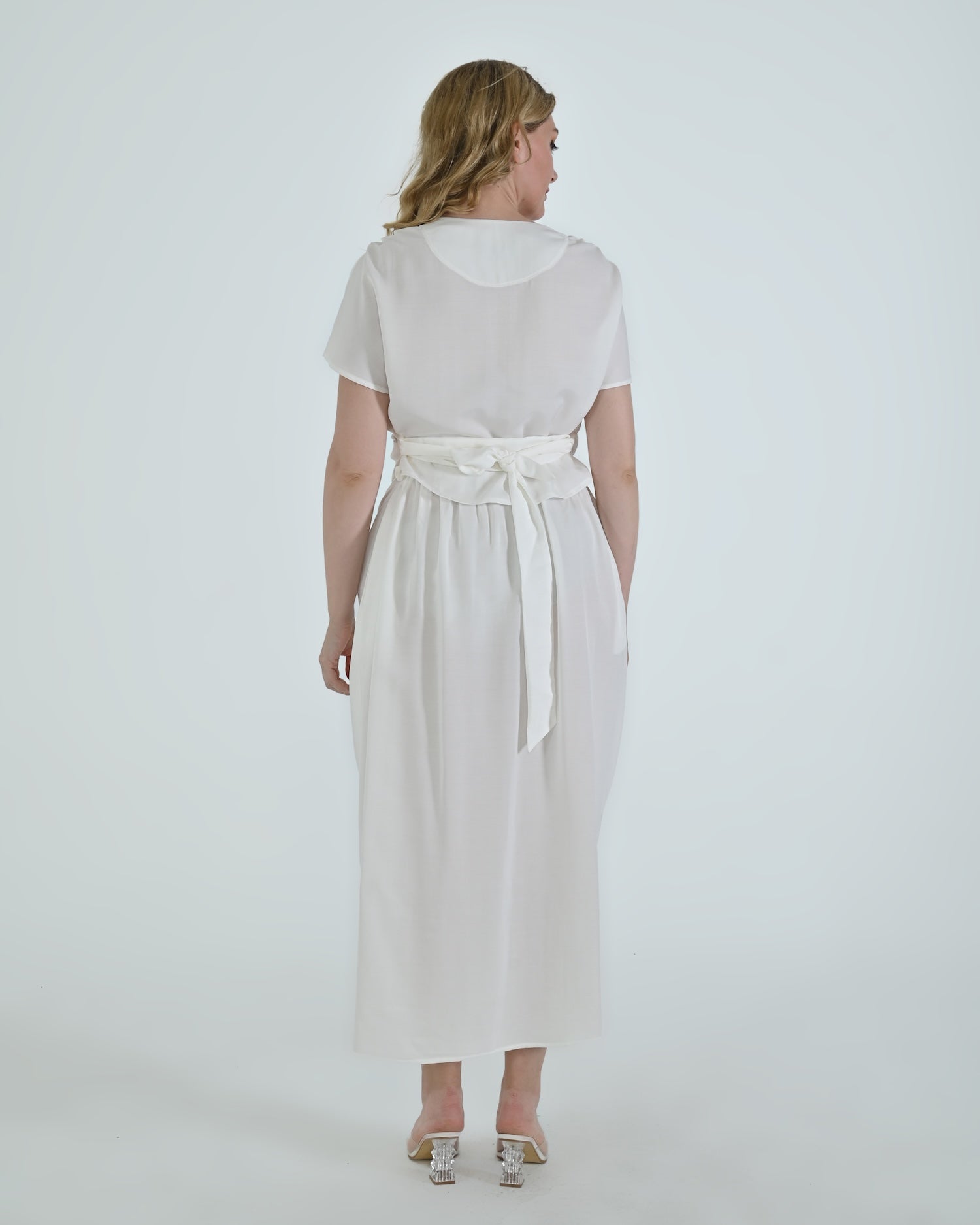Vanguard Skirt in white by Lumina Eligma – luxury sculptural skirt in silk and viscose