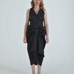 Tuxedo Dress by Lumina Eligma – luxury black & white tuxedo-inspired evening dress with sculptural drape