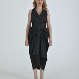 Tuxedo Dress by Lumina Eligma – luxury black & white tuxedo-inspired evening dress with sculptural drape