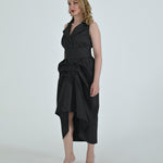 Tuxedo Dress by Lumina Eligma – luxury black & white tuxedo-inspired evening dress with sculptural drape