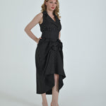 Tuxedo Dress by Lumina Eligma – luxury black & white tuxedo-inspired evening dress with sculptural drape