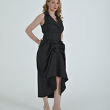 Tuxedo Dress by Lumina Eligma – luxury black & white tuxedo-inspired evening dress with sculptural drape