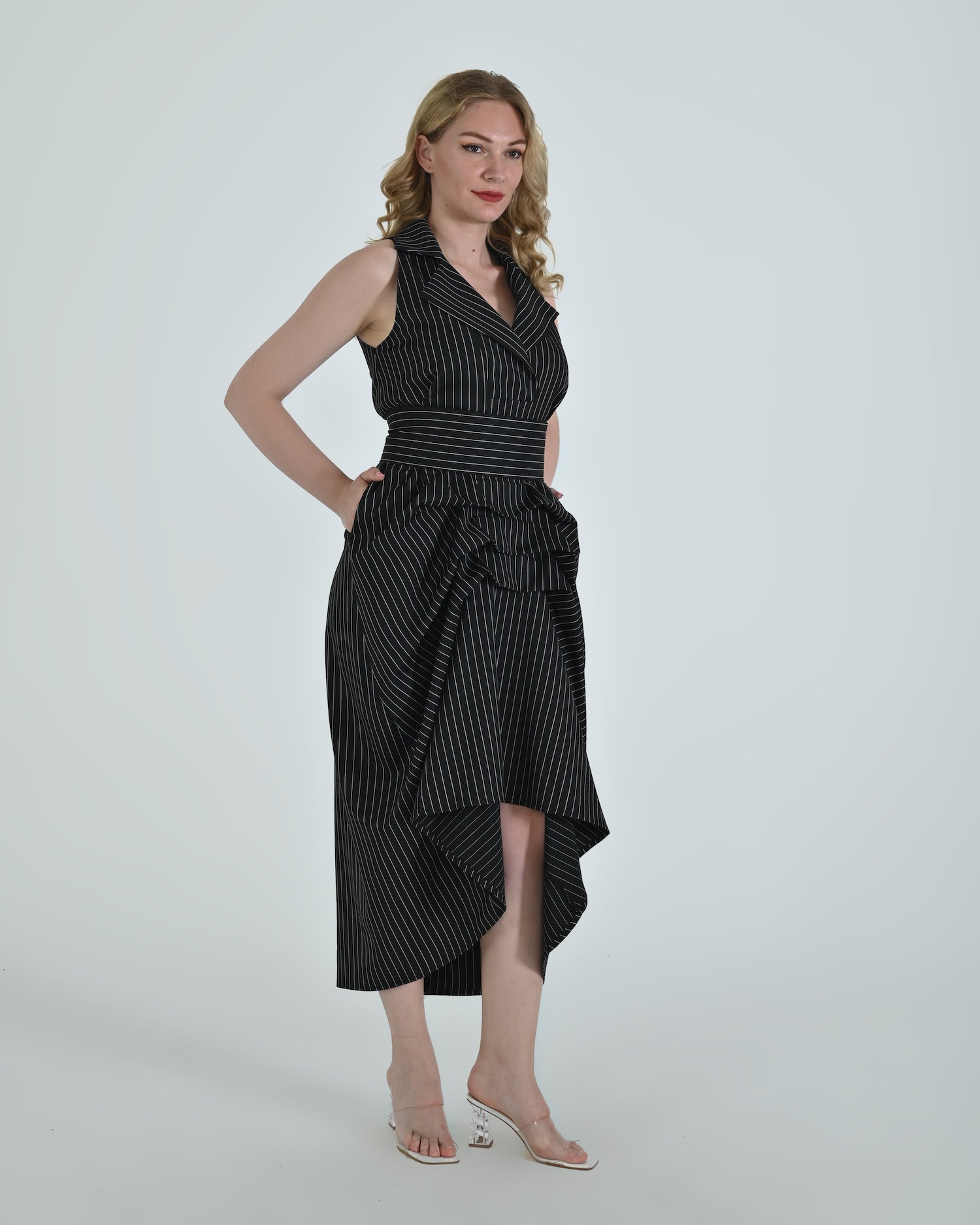 The Tuxedo Dress - Black & White Stripes