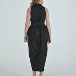 Tuxedo Dress by Lumina Eligma – luxury black & white tuxedo-inspired evening dress with sculptural drape