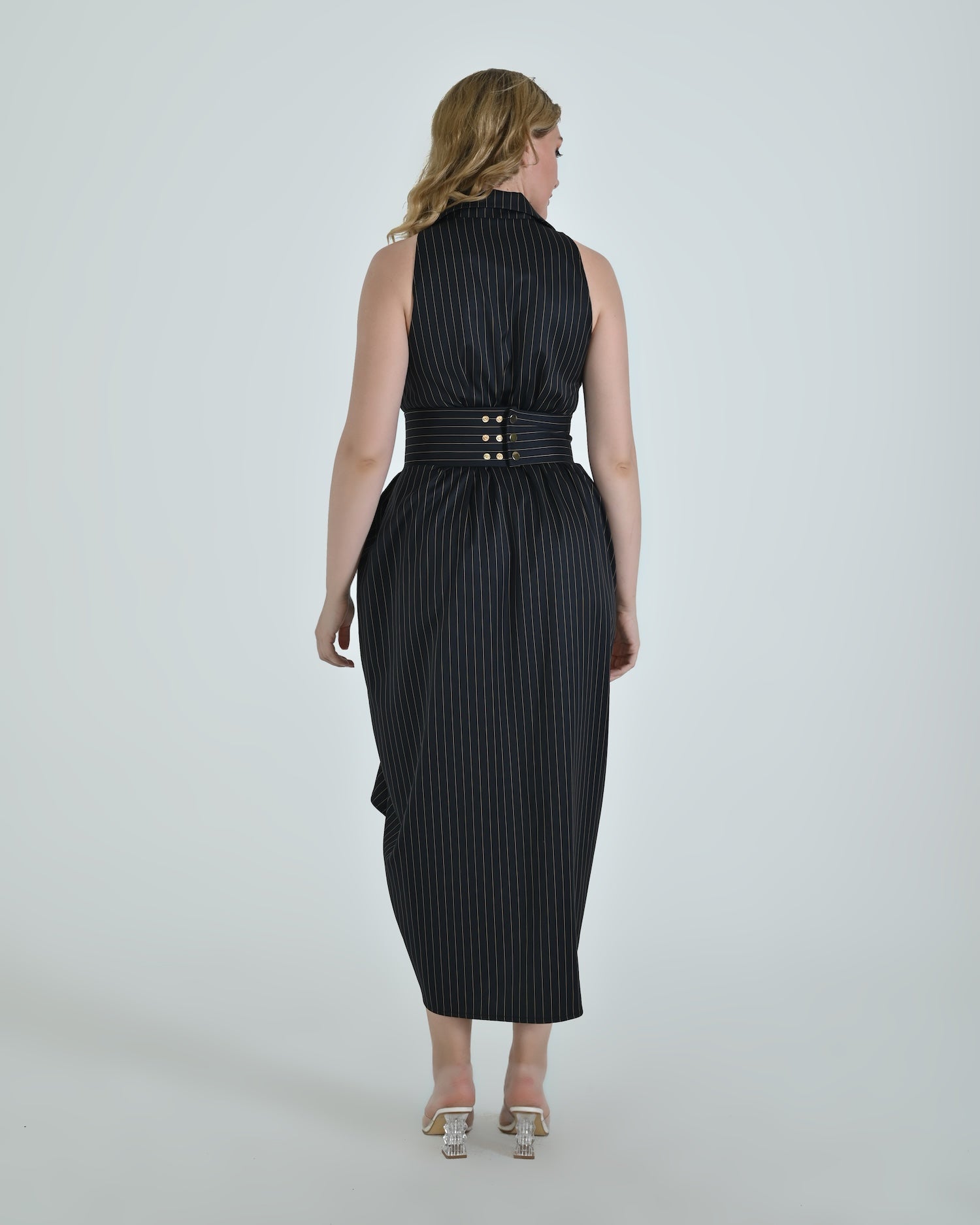 The Tuxedo Dress - Navy & Mustard Stripes