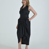 Tuxedo Dress by Lumina Eligma – luxury sleeveless tuxedo dress with draped skirt and sculpted waist