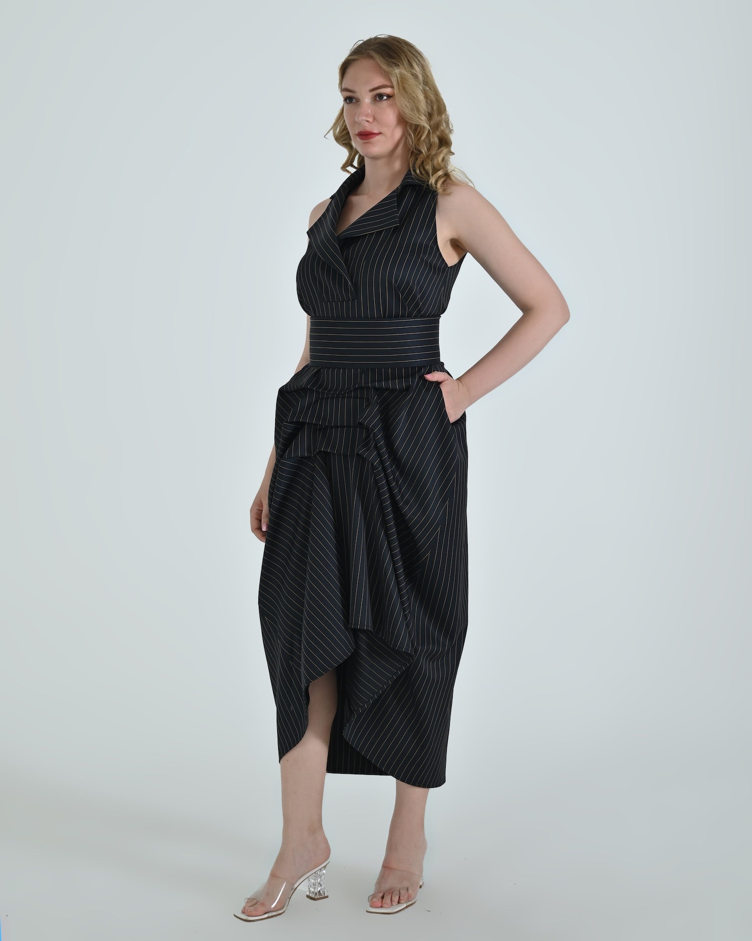 The Tuxedo Dress - Navy & Mustard Stripes