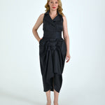 Tuxedo Dress by Lumina Eligma – luxury sleeveless tuxedo dress with draped skirt and sculpted waist