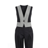V Button Vest - Gray Black