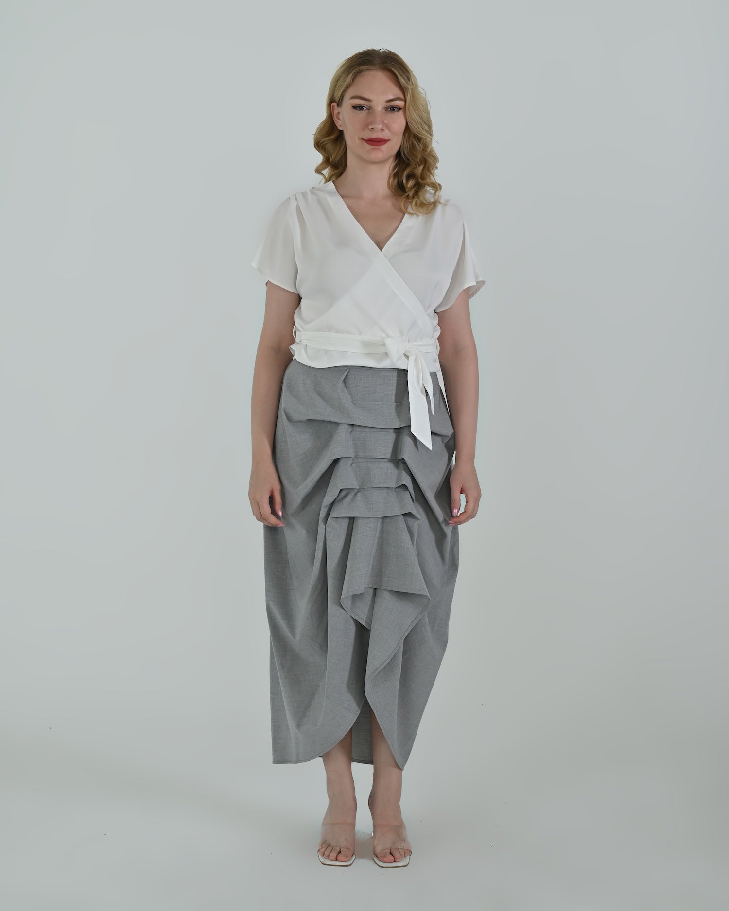 Vanguard Skirt by Lumina Eligma – luxury sculptural gray skirt in merino wool and viscose