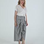 Vanguard Skirt by Lumina Eligma – luxury sculptural gray skirt in merino wool and viscose