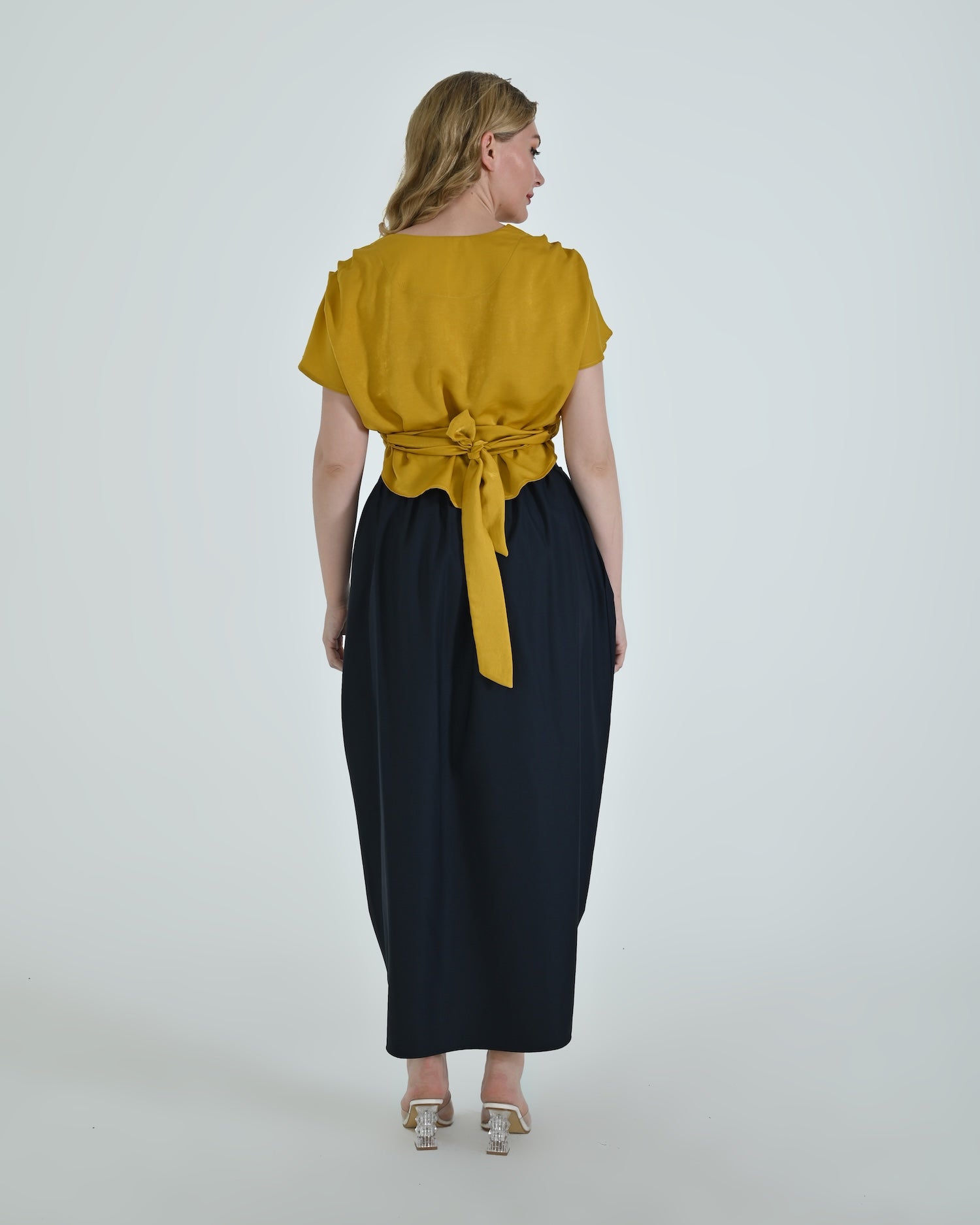 Vanguard Skirt by Lumina Eligma – luxury sculptural navy skirt in merino wool and viscose