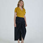 Vanguard Skirt by Lumina Eligma – luxury sculptural navy skirt in merino wool and viscose