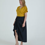 Vanguard Skirt by Lumina Eligma – luxury sculptural navy skirt in merino wool and viscose