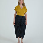 Vanguard Skirt by Lumina Eligma – luxury sculptural navy skirt in merino wool and viscose