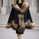 Merino Felt Racoon Fur Poncho - Black Natural