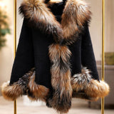 Merino Felt Racoon Fur Poncho - Black Natural