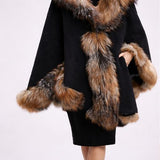 Merino Felt Racoon Fur Poncho - Black Natural