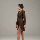 The Petals Blazer Dress - Shantung Silk Earth